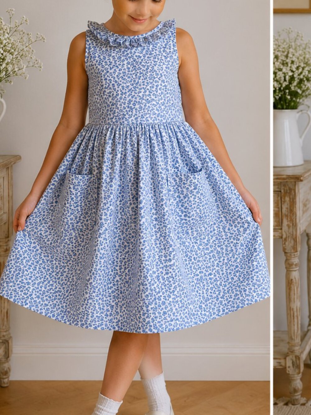 Sarah Louise England Girls Age 8 128 Blue Floral Heritage Cottagecore Dress